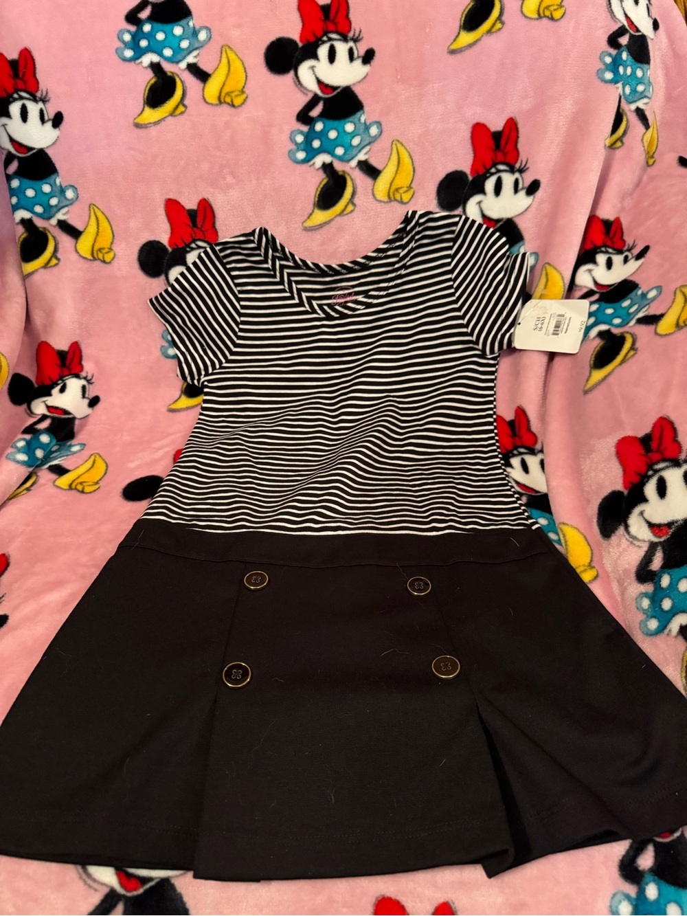 Girls Black Striped Knit Skater Dress NWT Faded Glory Size 6 6x C6